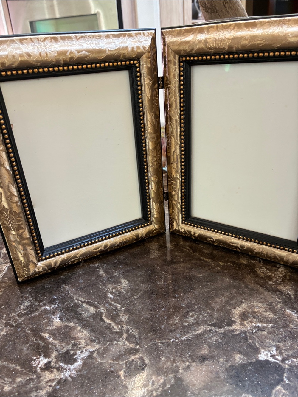Gold Double Hinged Picture Frame with gold embossed Trim